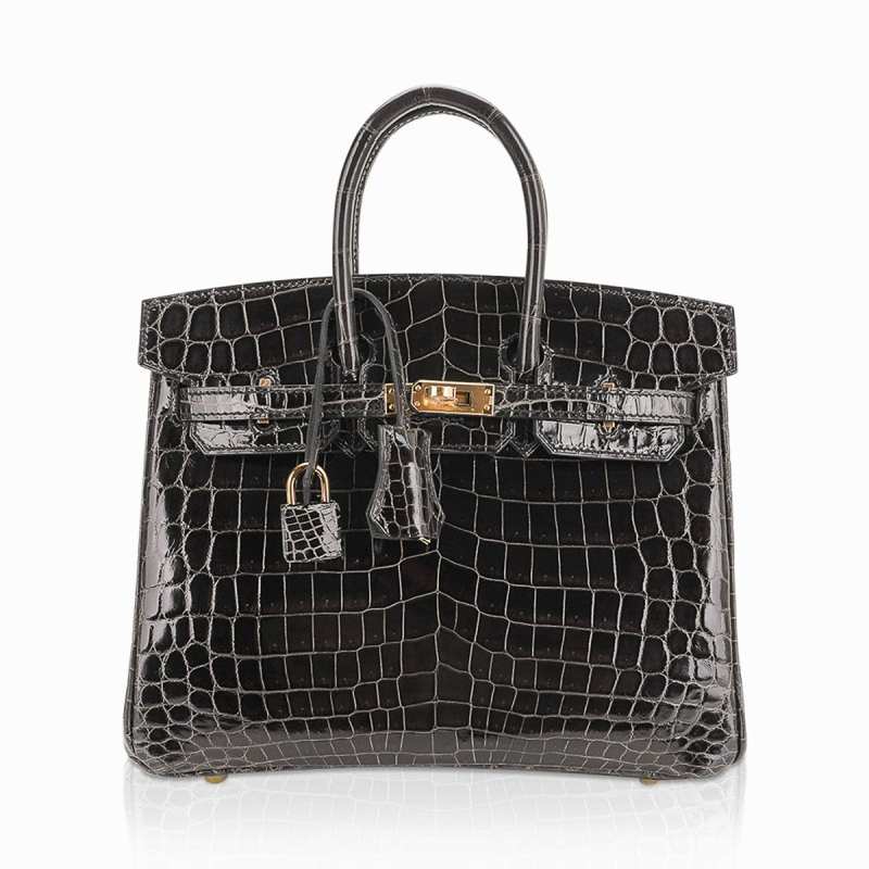 Birkin 25 Bag Graphite Crocodile with Palladium Hardware