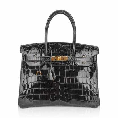 Birkin 30 Bag Graphite Niloticus Crocodile with Gold Hardware