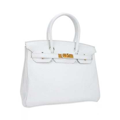 Birkin 30 Bag White Clemence Leather with Gold Hardware
