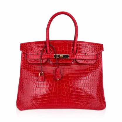 Birkin 35 Bag Braise Porosus Crocodile with Gold Hardware