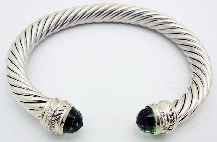 Classic Cable Bracelet Sterling Silver with Prasiolite Diamond Sterling 7 MM