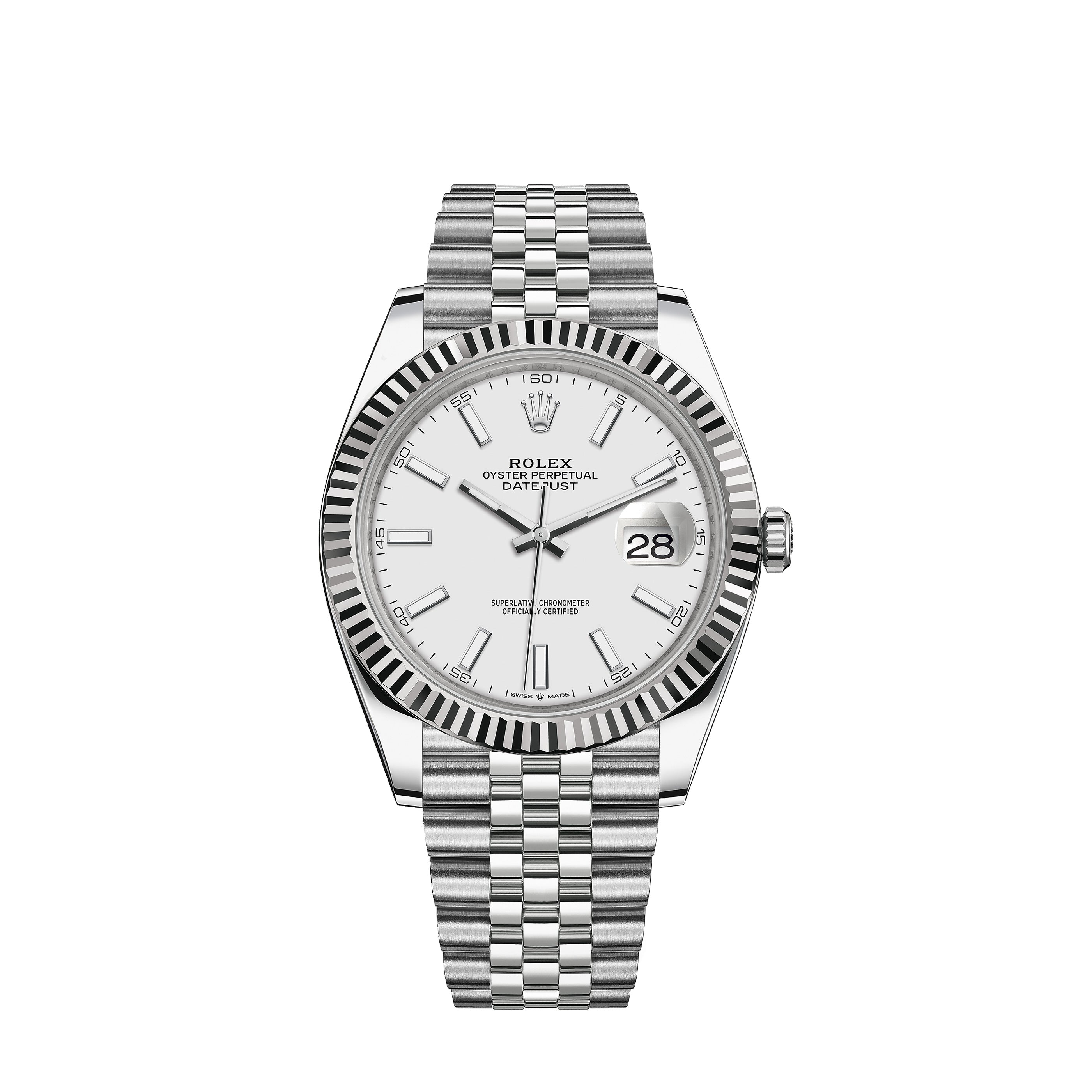 Datejust 41 Oystersteel and 18K White Gold 41 mm White Dial,  Ref# 126334-0010
