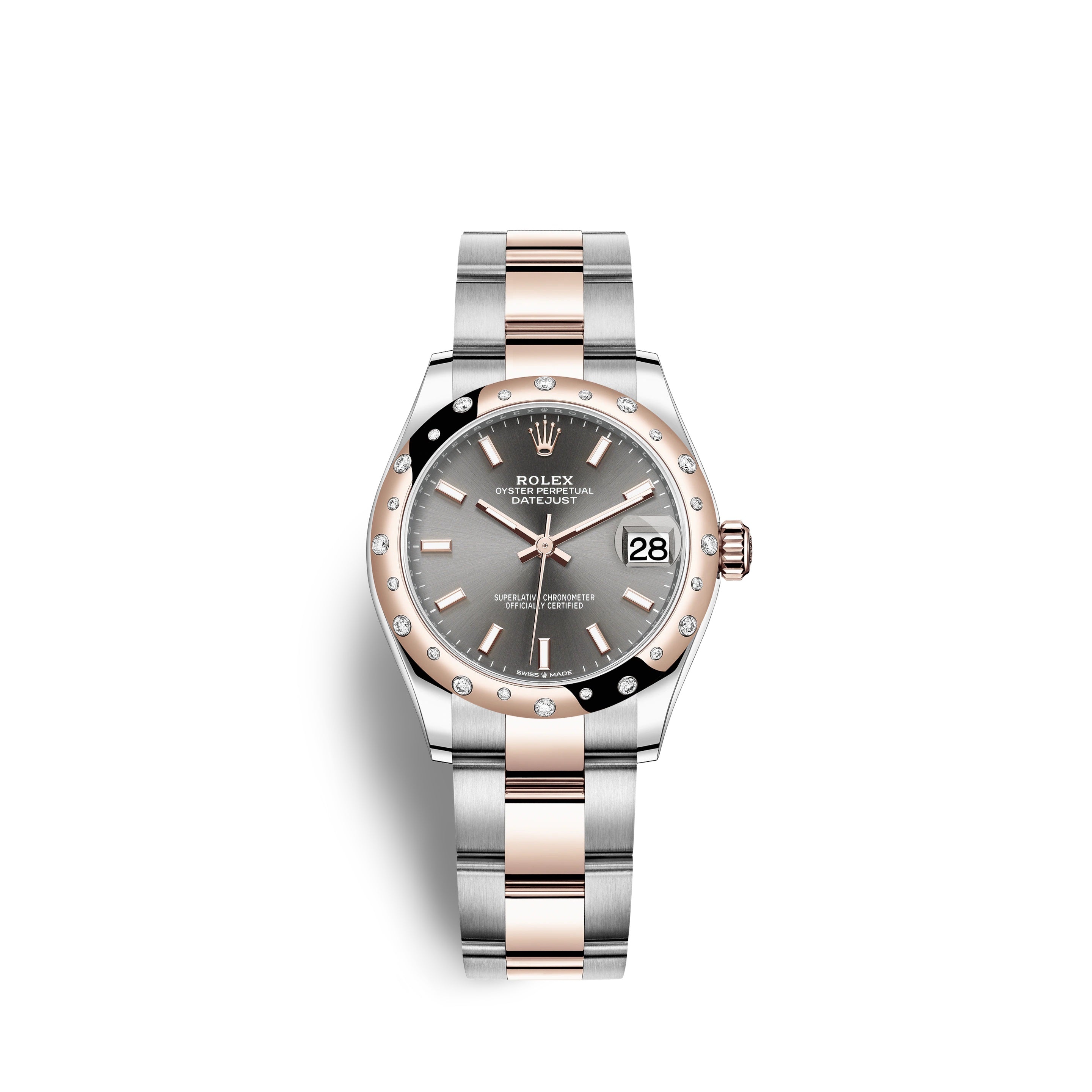 Datejust 31, Oystersteel, 18kt Everose Gold and diamonds, Ref# 278341RBR-0017