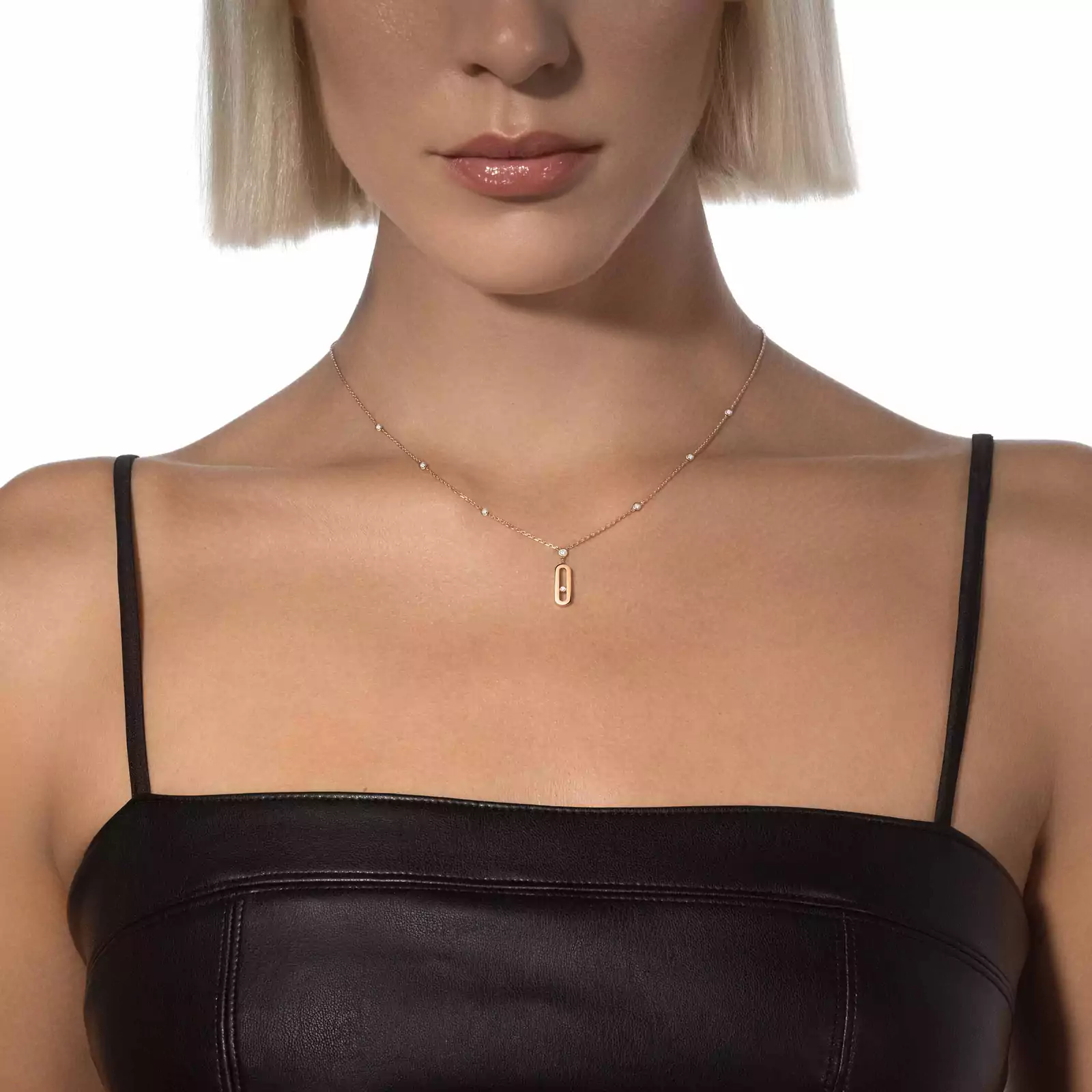 Move Uno Long Necklace Pink Gold Diamond Necklace