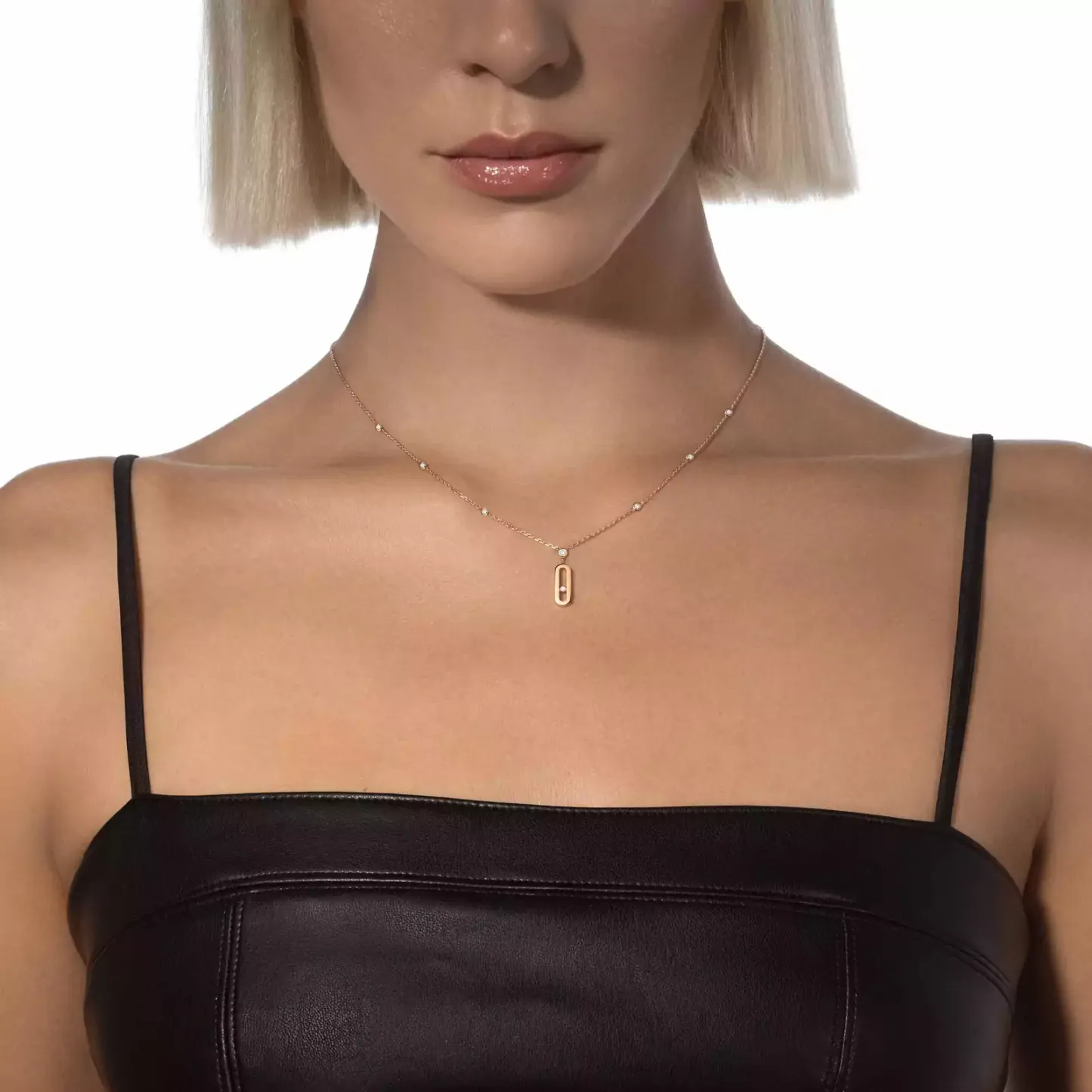 Move Uno Long Necklace Pink Gold Diamond Necklace