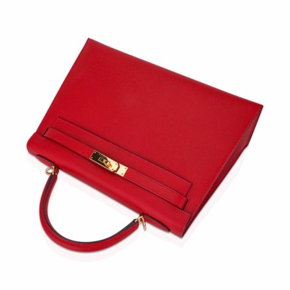 Kelly 32 Sellier Bag Rouge Casaque Epsom Leather with Gold Hardware