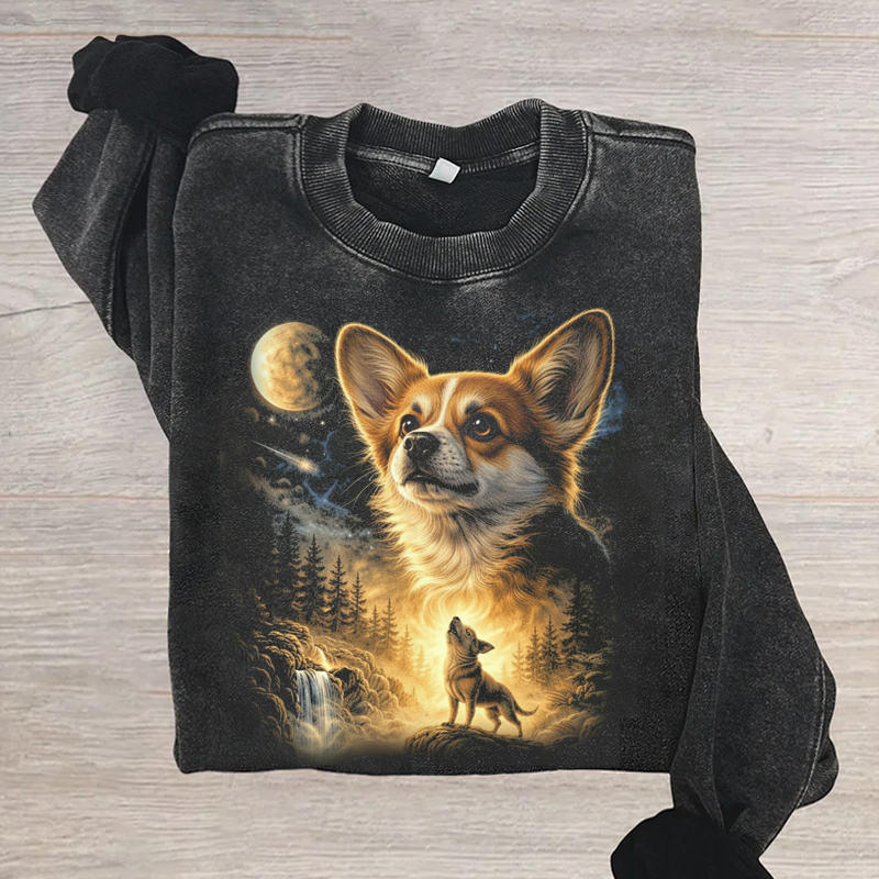Corgi Howling to The Moon Vintage Sweatshirt