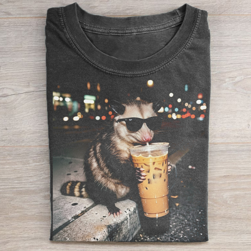 Funny Opossum Drinking Iced Coffee T-shirt
