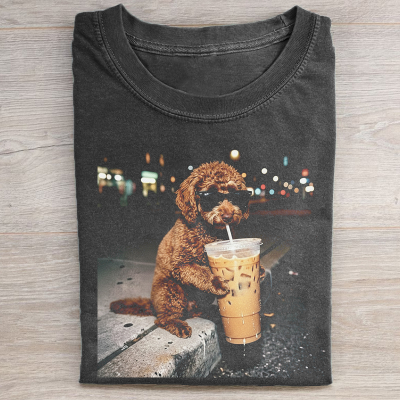 Funny Poodle Drinking Iced Coffee T-shirt