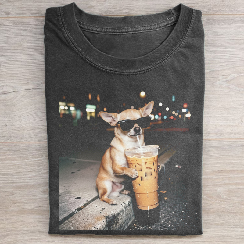 Funny Chihuahua Drinking Iced Coffee T-shirt