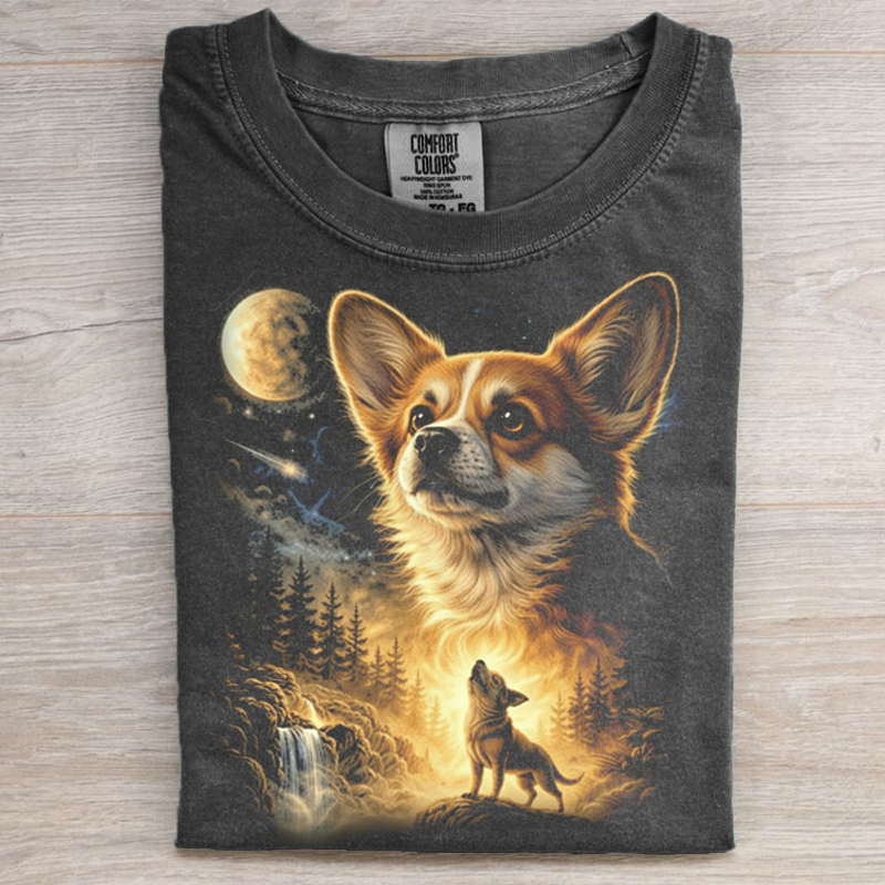 Corgi Howling to The Moon Vintage T-shirt