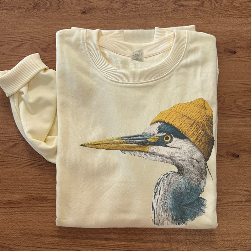 Retro 90's Great Blue Heron Wearing Beanie Sweatshirt