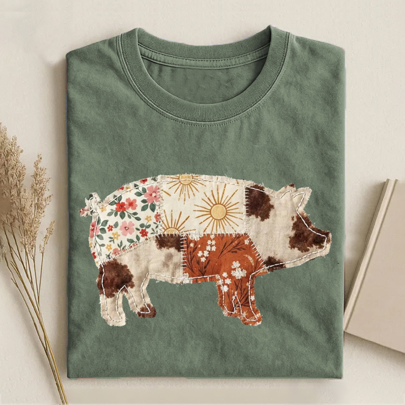 Faux Patchwork Pig T-shirt