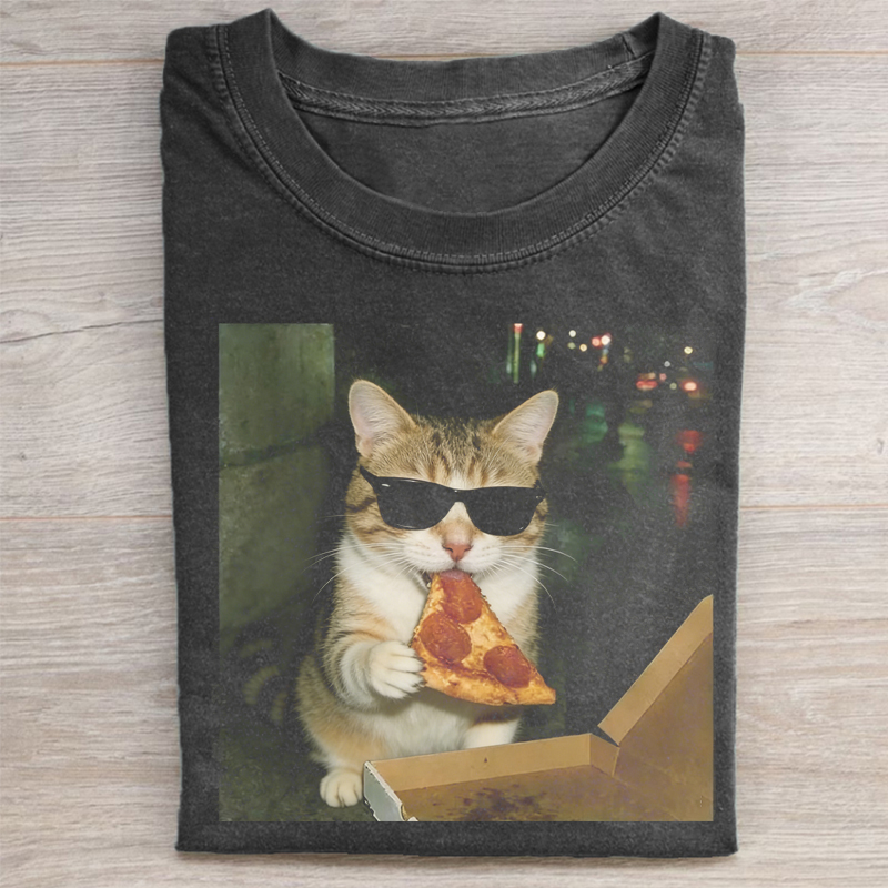 Funny cat PIzza meme T-shirt