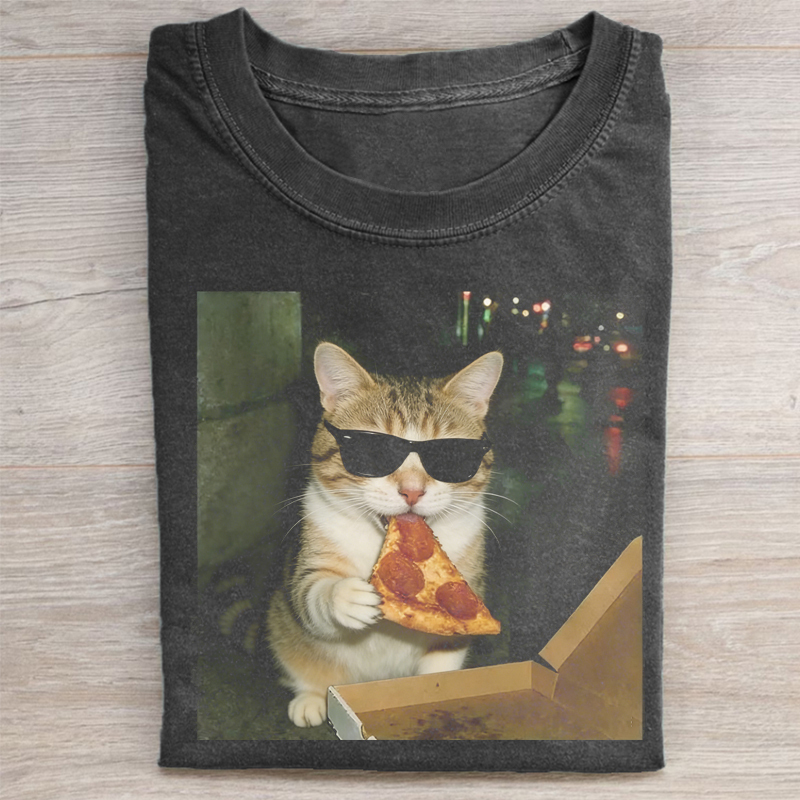 Funny cat PIzza meme T-shirt