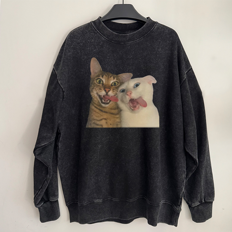 Retro Wash Funny Cats Meme Sweatshirt