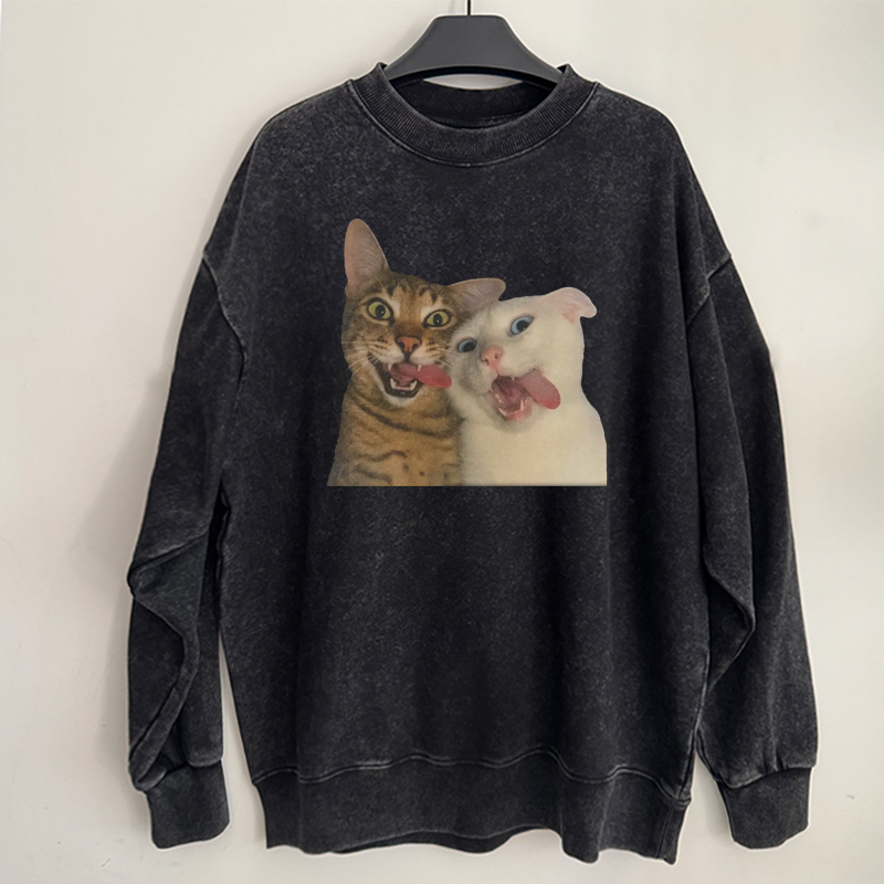 Retro Wash Funny Cats Meme Sweatshirt