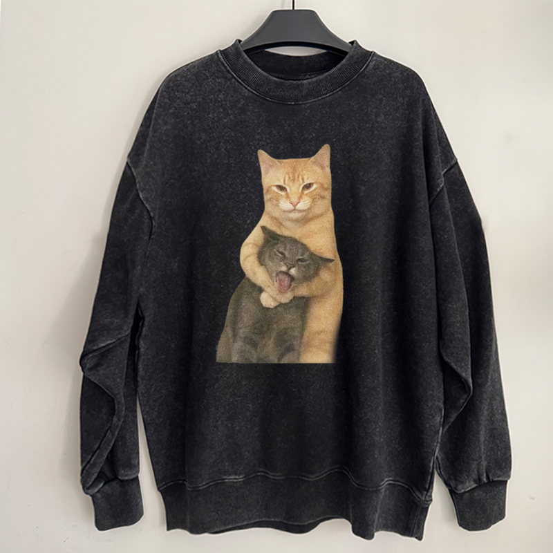 Retro Wash Funny Cats Meme Sweatshirt