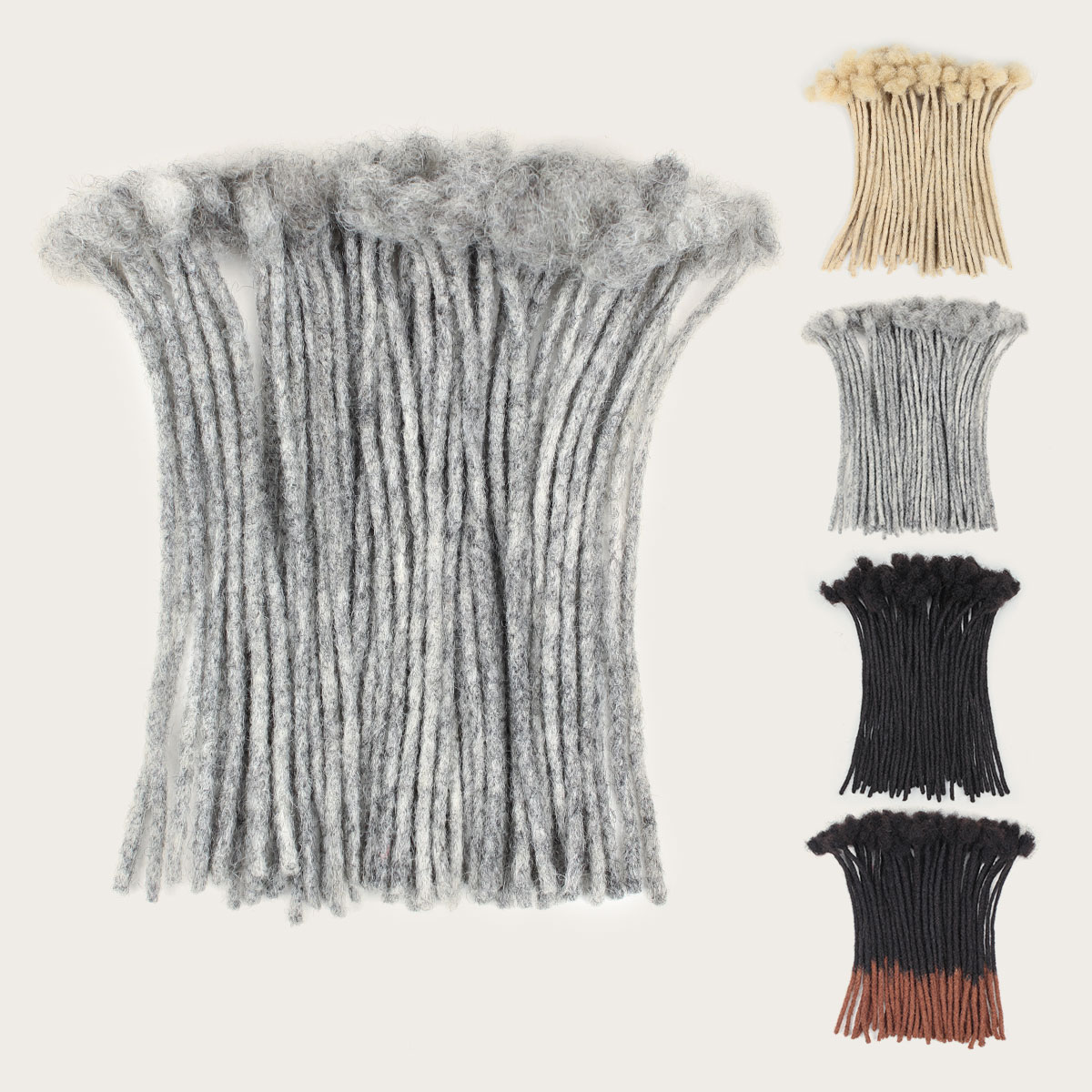 Salt and Pepper Loc Extensions Human Hair, 0.6 cm Width Human Hair Dreadlock Extensions 6-18 Inch