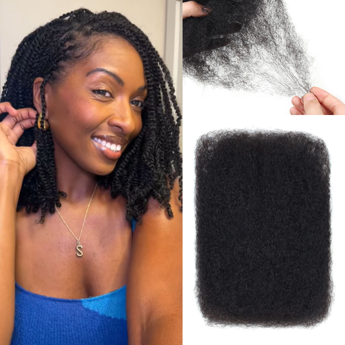 Sangtok 14 inch Afro Kinkys Bulk Human Hair, 100% 4C Human Hair for Dreadlock Extensions,Repair Locs,Mini Twists and Braids (50g/Pack)