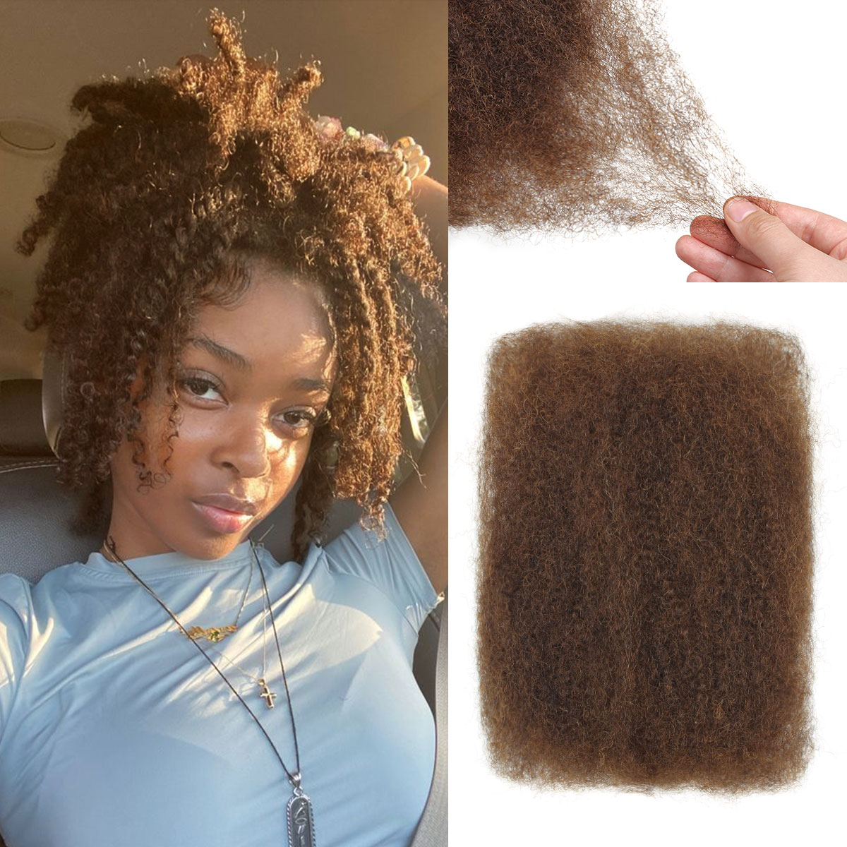 Sangtok Afro Kinkys Bulk Human Hair, 4c Curly Hair for Permanent Sister Locs/ Mini Twists/Braids/Repair Can Dye and Bleach Medium Brown
