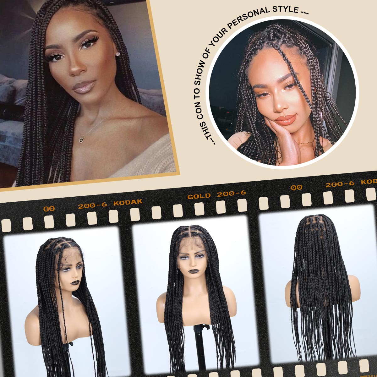 Sangtok 36 inch Knotless Box Braid Wigs, 360 Single Full Lace Braided Wigs for Black Women, Synthetic Black Braided Lace Wig