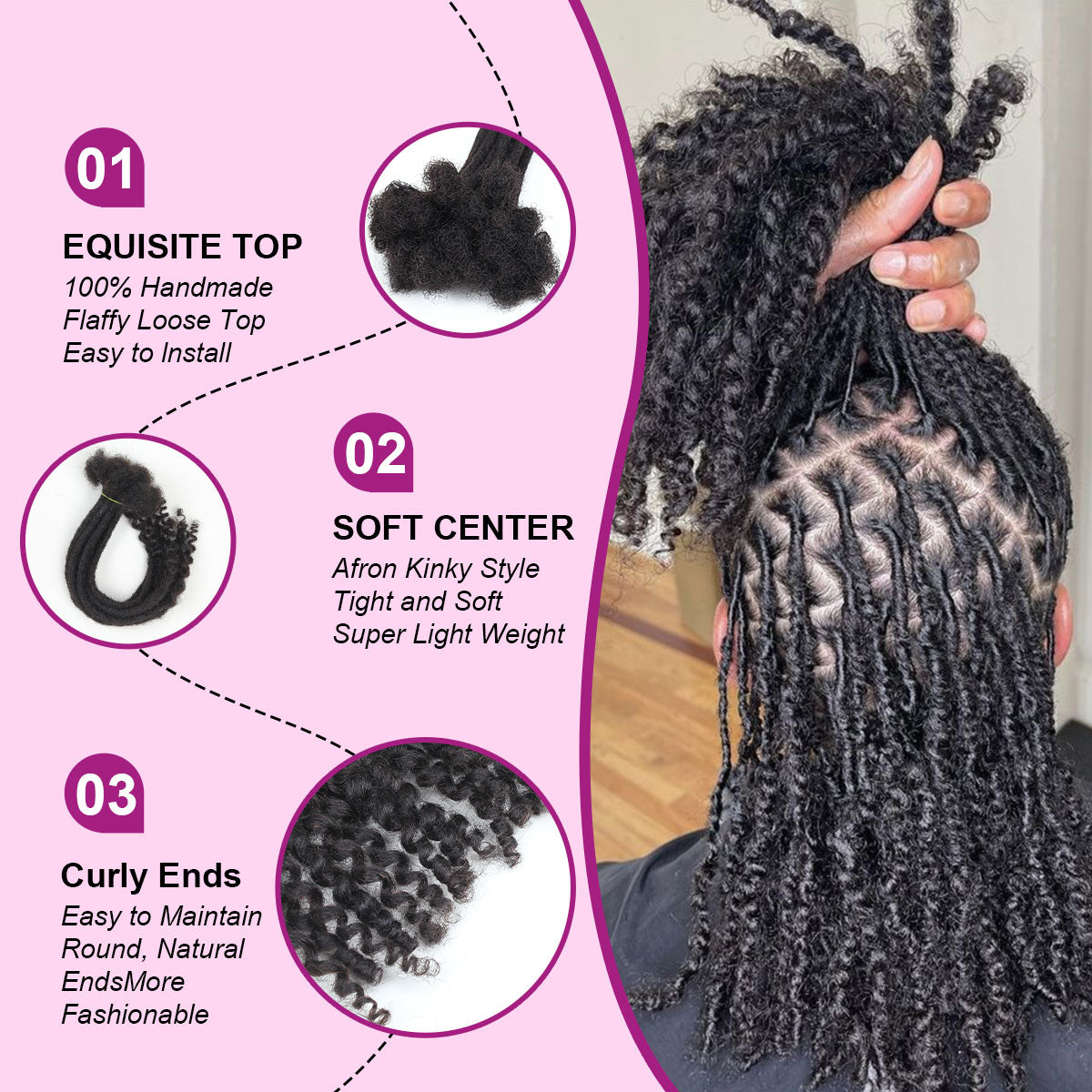 Sangtok 8 inch 40 Strands Loc Extensions Human Hair Curly Ends, 0.4cm Width Human Hair Loc Extensions 8-12 Inch