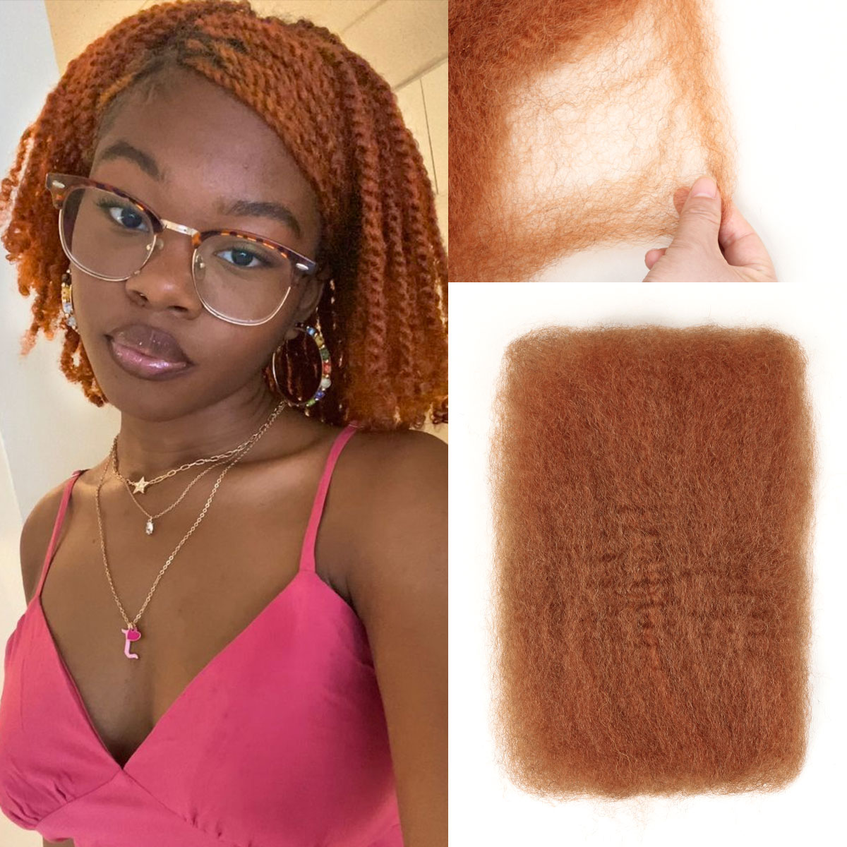 Sangtok Afro Kinkys Bulk Human Hair, 4c Curly Hair for Permanent Sister Locs/ Mini Twists/Braids/Repair Can Dye and Bleach 350#