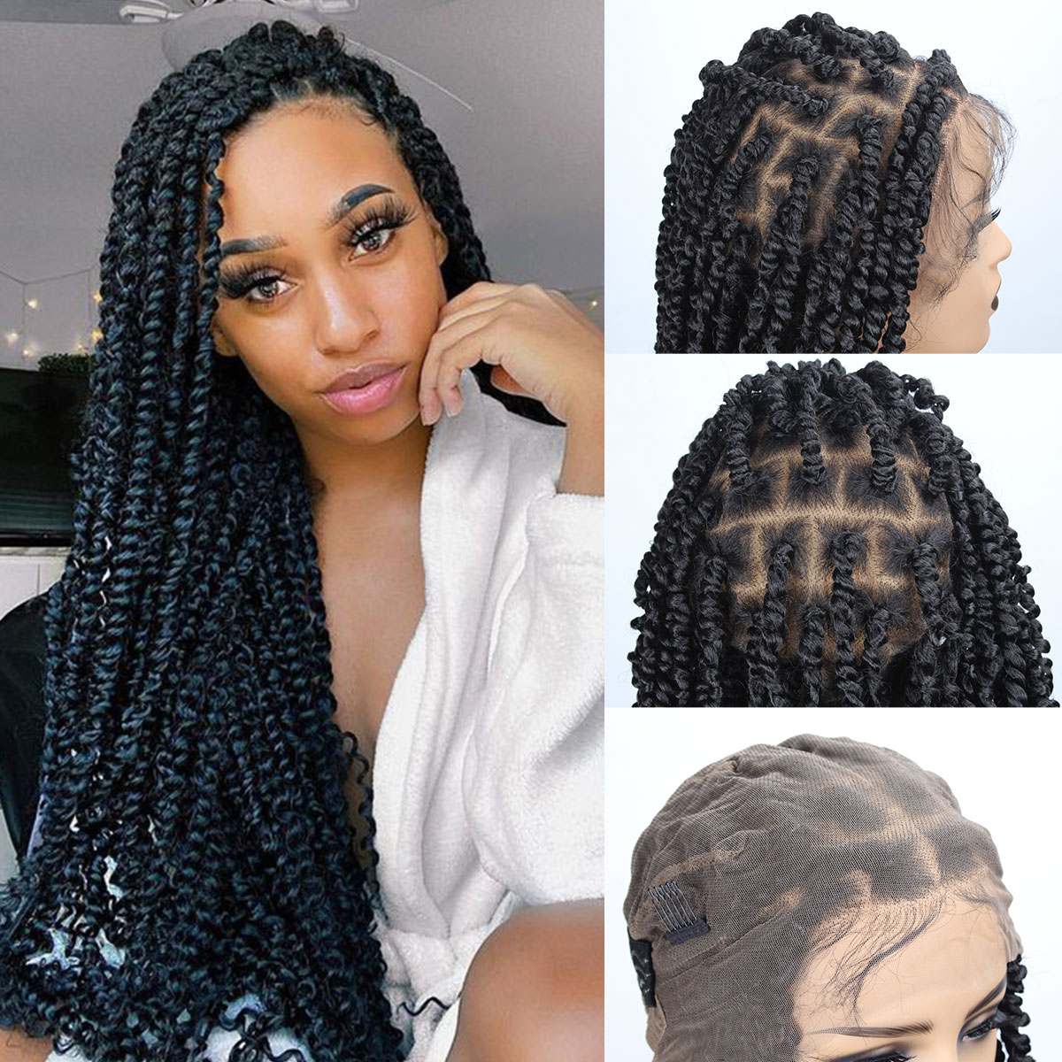 30 inch Passion Twist Wig for Black Women, Full Lace Knotless Twist Wig Twist Lace with Baby Hair