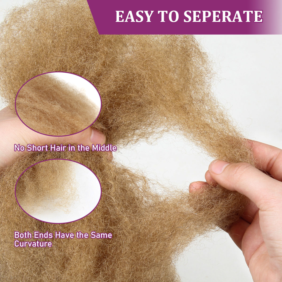 Sangtok Afro Kinkys Bulk Human Hair, 4c Curly Hair for Permanent Sister Locs/ Mini Twists/Braids/Repair Can Dye and Bleach Honey Blonde