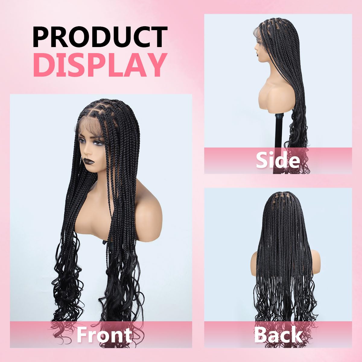 36 Inch Braided Wigs With Curly Ends, 360 Single Full Lace French Curl Braided Wigs for Black Women Knotless Box Braid Wig with Baby's Hair