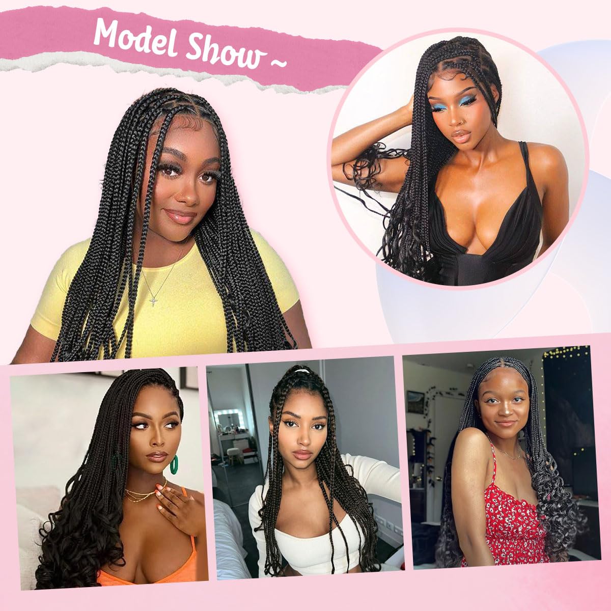 36 Inch Braided Wigs With Curly Ends, 360 Single Full Lace French Curl Braided Wigs for Black Women Knotless Box Braid Wig with Baby's Hair