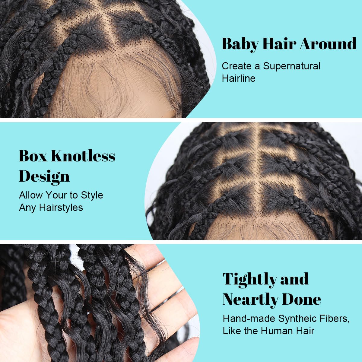 Sangtok 12 inch Knotless Boho Box Braid Wigs, 360 Single Full Lace Braided Curly Wigs for Black Women, Synthetic Black Braided Lace Wig