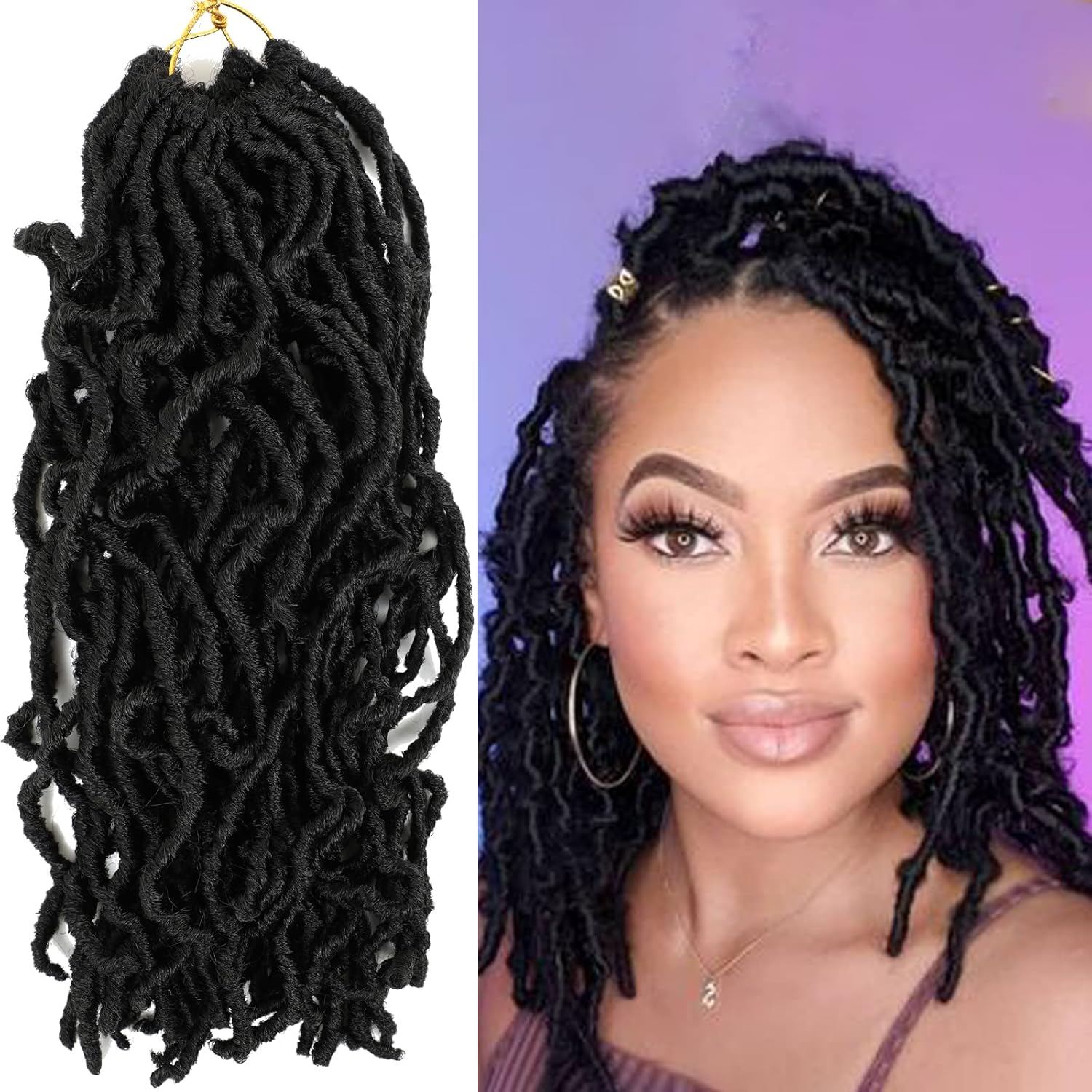 Black Short Faux Locs Crochet Hair 0.6cm Soft Locs wavy Dreadlocks Crochet Braids Natural Pre-Looped Crochet Hair for Black Women 6-18 Inch