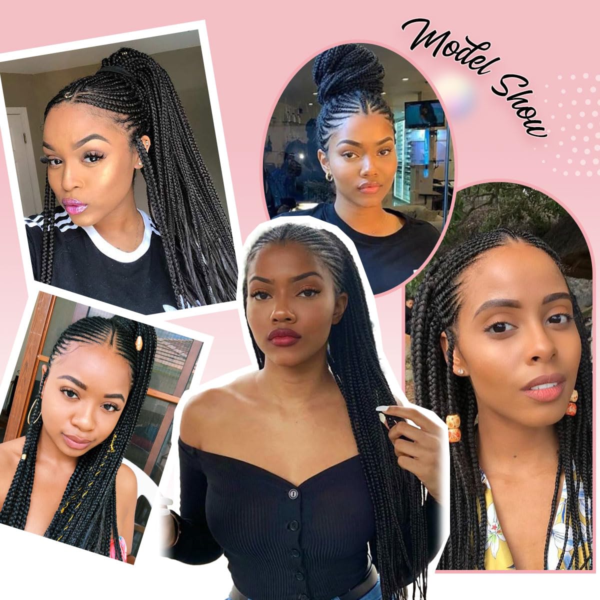 13X8 Lace 36 Inch Front Cornrow Braided Wigs for Black Women Cornrow Box Braid Wigs with Baby Hair Black Lightweight Synthetic Natural Deep Side Parting Lace Frontal Box Braided Wig