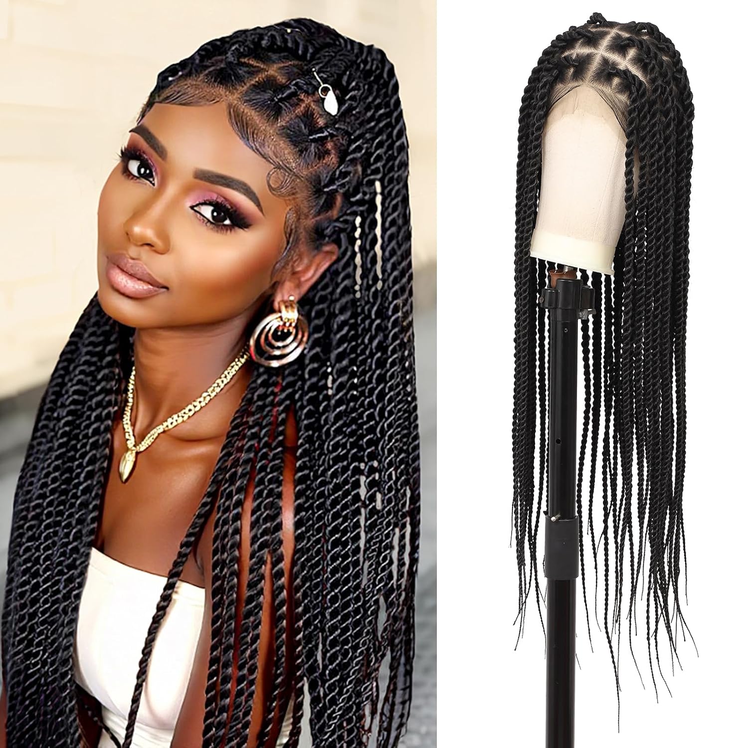 Senegal Twist Wigs, 360° HD Full Single-layer Lace Two Braid Wigs