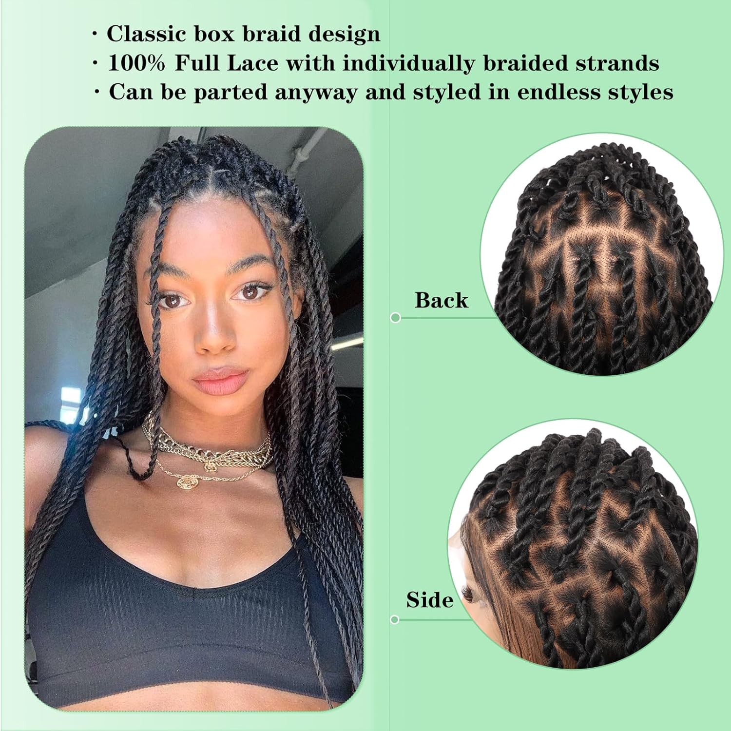 Senegal Twist Wigs, 360° HD Full Single-layer Lace Two Braid Wigs