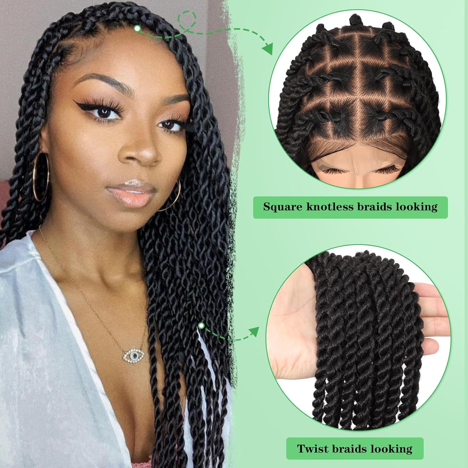 Senegal Twist Wigs, 360° HD Full Single-layer Lace Two Braid Wigs