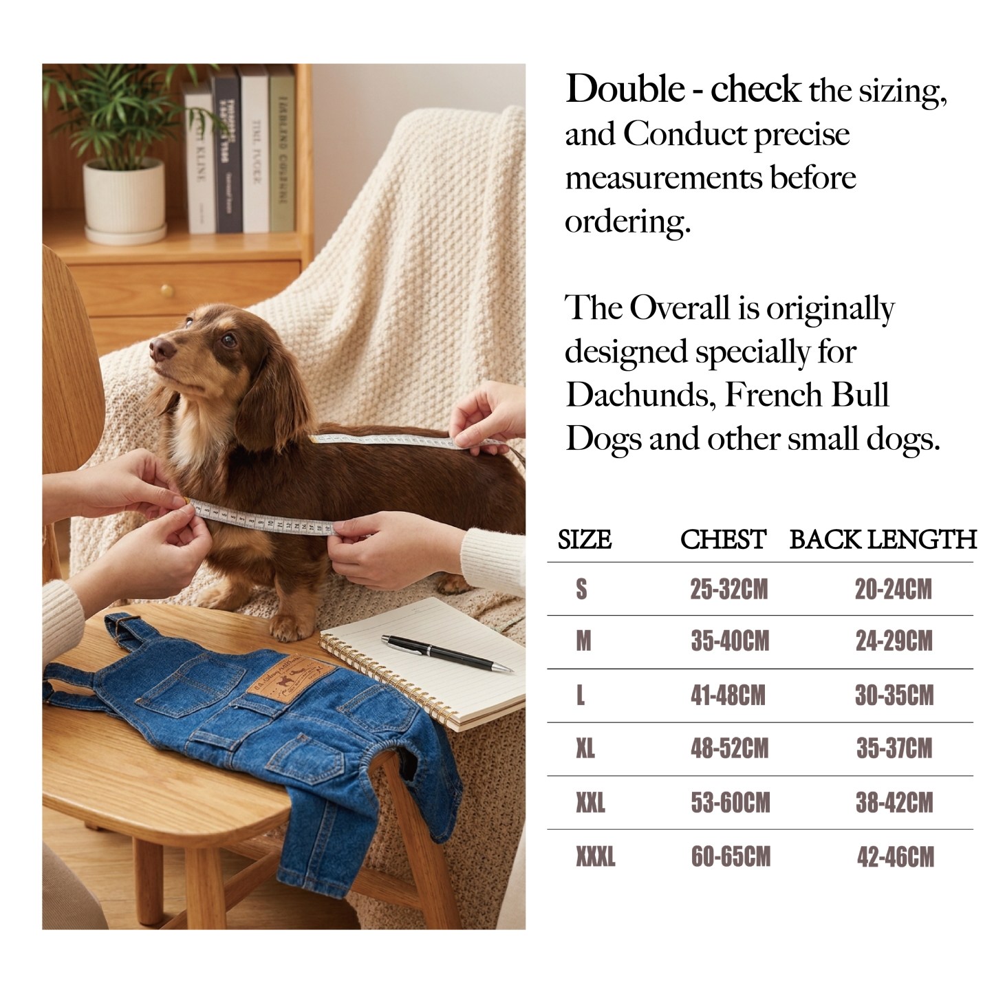 Denim Dog Overalls for Dachshund & French Bulldog | Repuuup Classic Jean Jumpsuit for Small Dogs （Especially for dachshund and french bull dogs)