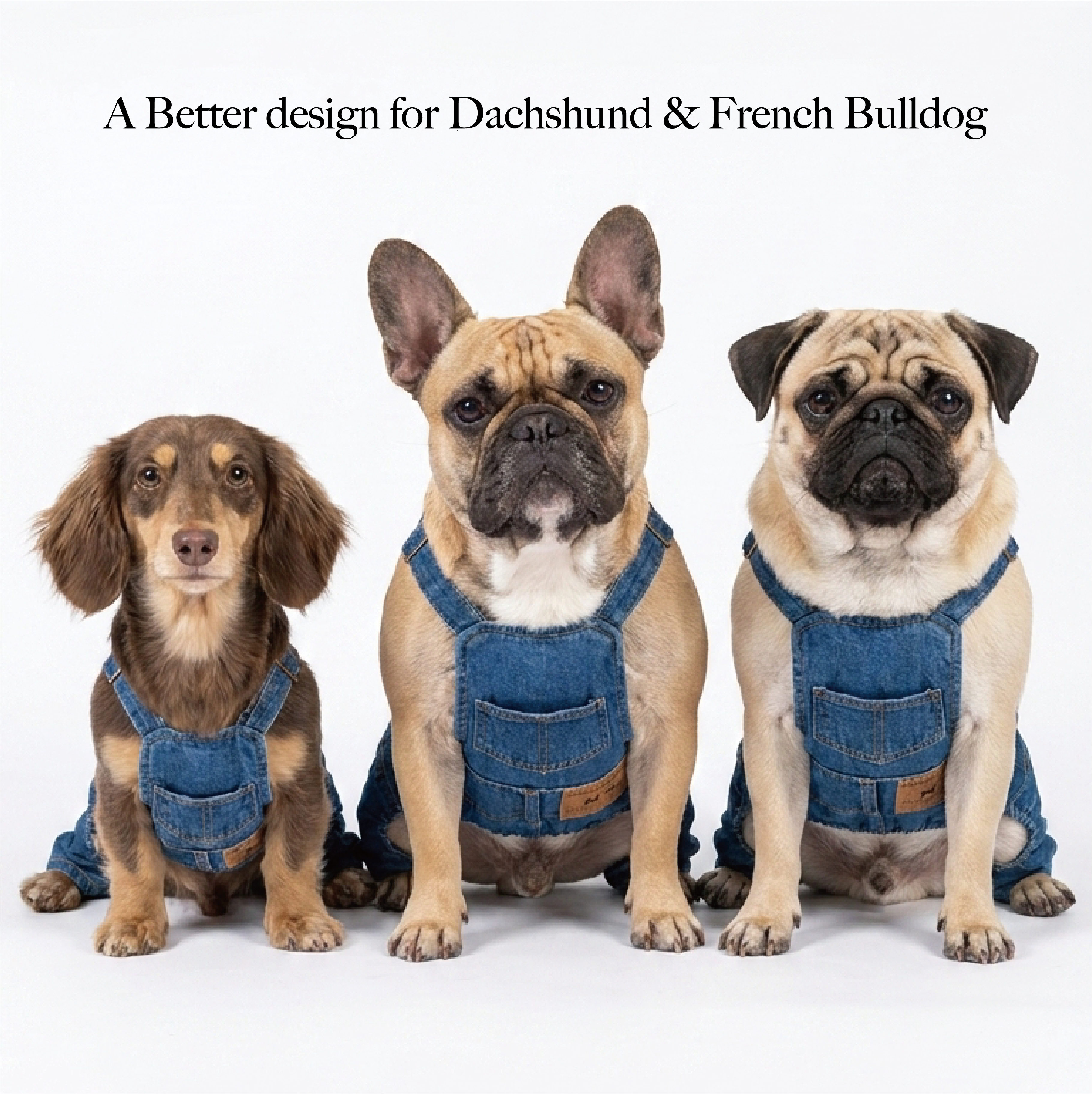 Denim Dog Overalls for Dachshund & French Bulldog | Repuuup Classic Jean Jumpsuit for Small Dogs （Especially for dachshund and french bull dogs)