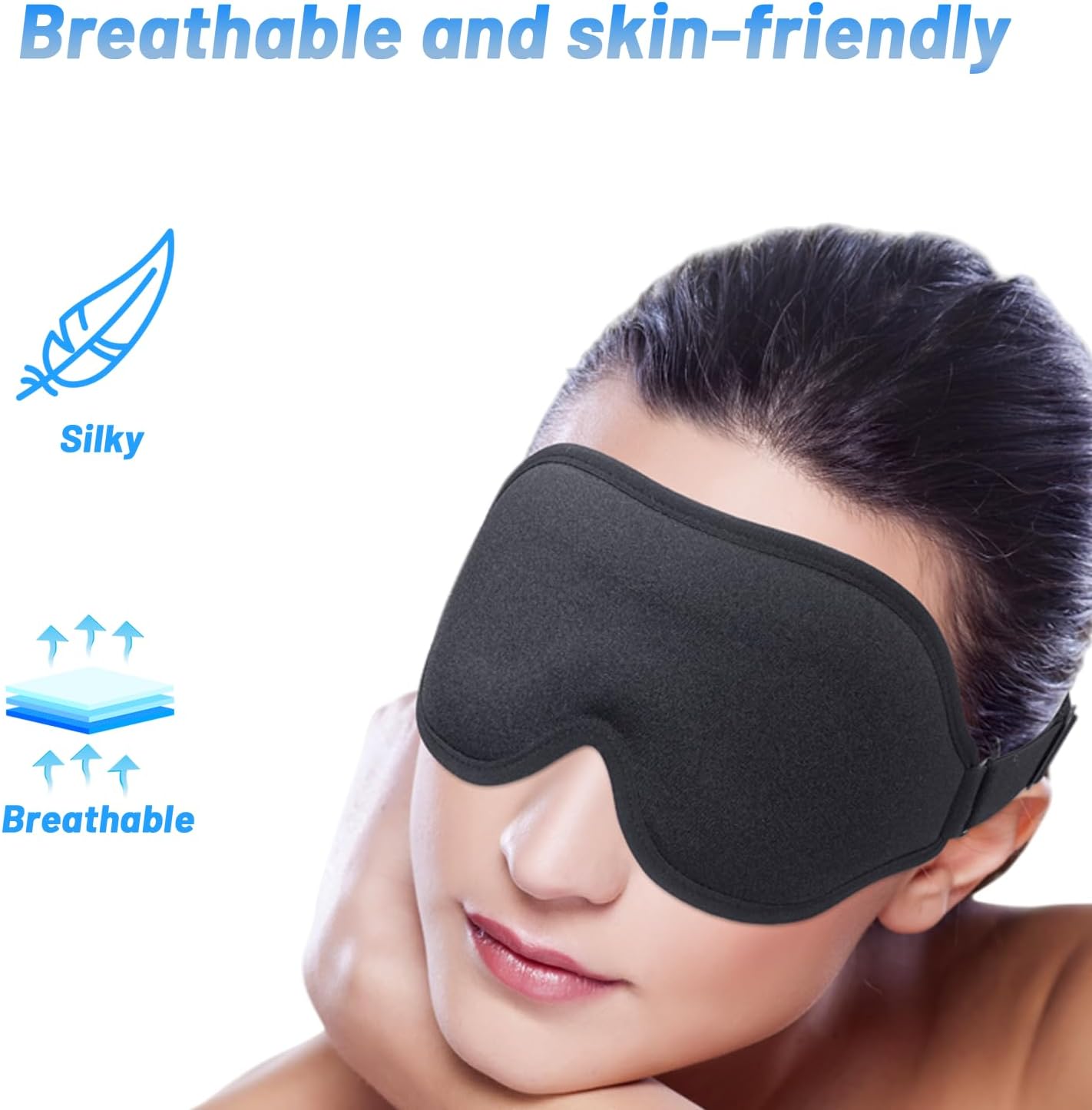 Sleep Eye Mask for Side Sleeper, Lash Extensions 3D Contoured Cup Sleeping Mask for Men Women, Travel Blackout Night Blindfold Eye Shade Cover with Adjustable Strap (Black-Side Sleeper)