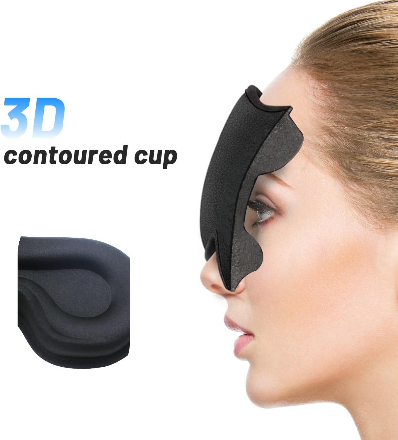Sleep Eye Mask for Side Sleeper, Lash Extensions 3D Contoured Cup Sleeping Mask for Men Women, Travel Blackout Night Blindfold Eye Shade Cover with Adjustable Strap (Black-Side Sleeper)