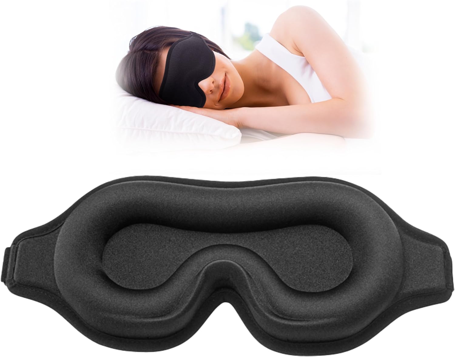 Sleep Eye Mask for Side Sleeper, Lash Extensions 3D Contoured Cup Sleeping Mask for Men Women, Travel Blackout Night Blindfold Eye Shade Cover with Adjustable Strap (Black-Side Sleeper)