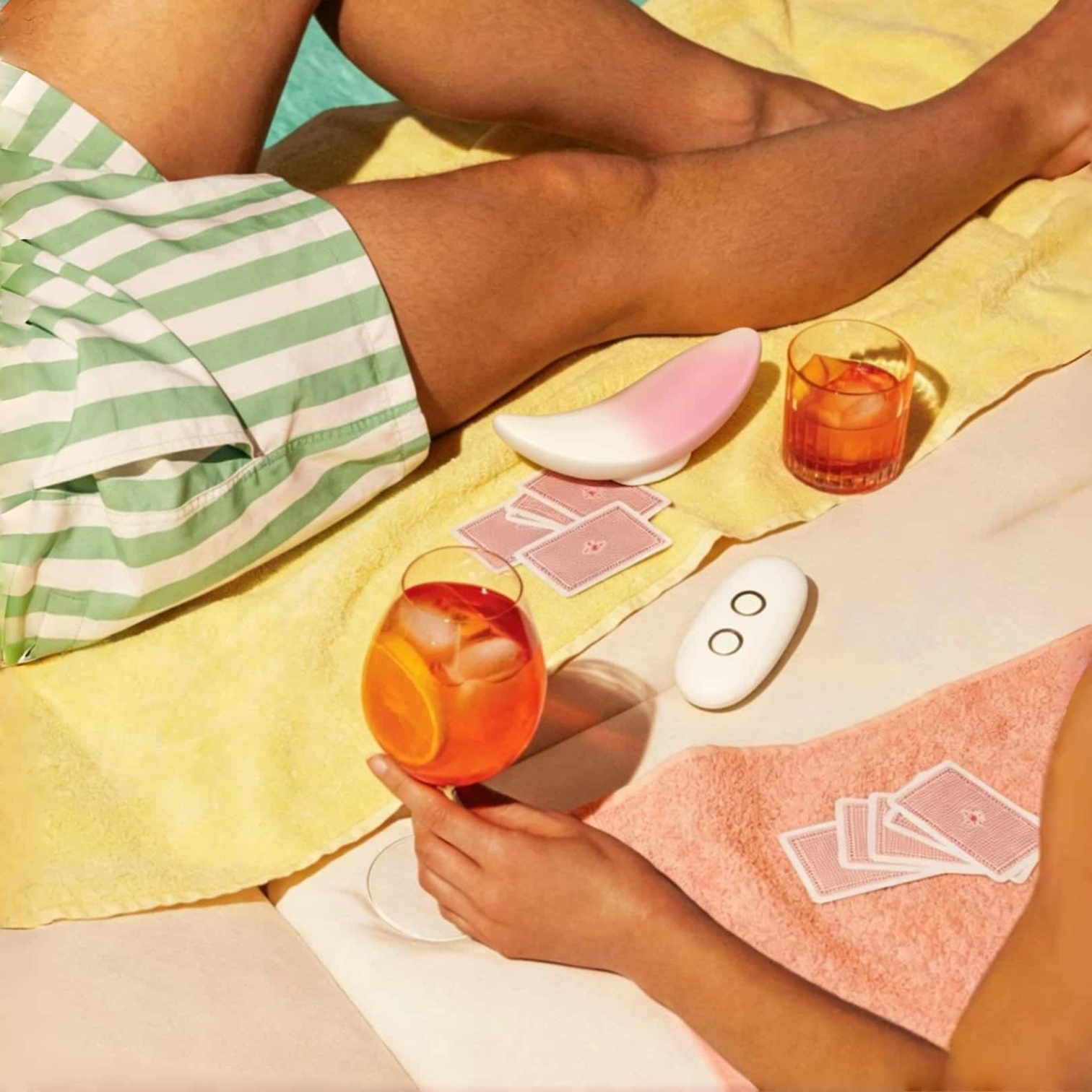 Silk wearable vibrator in an outdoor lifestyle setting