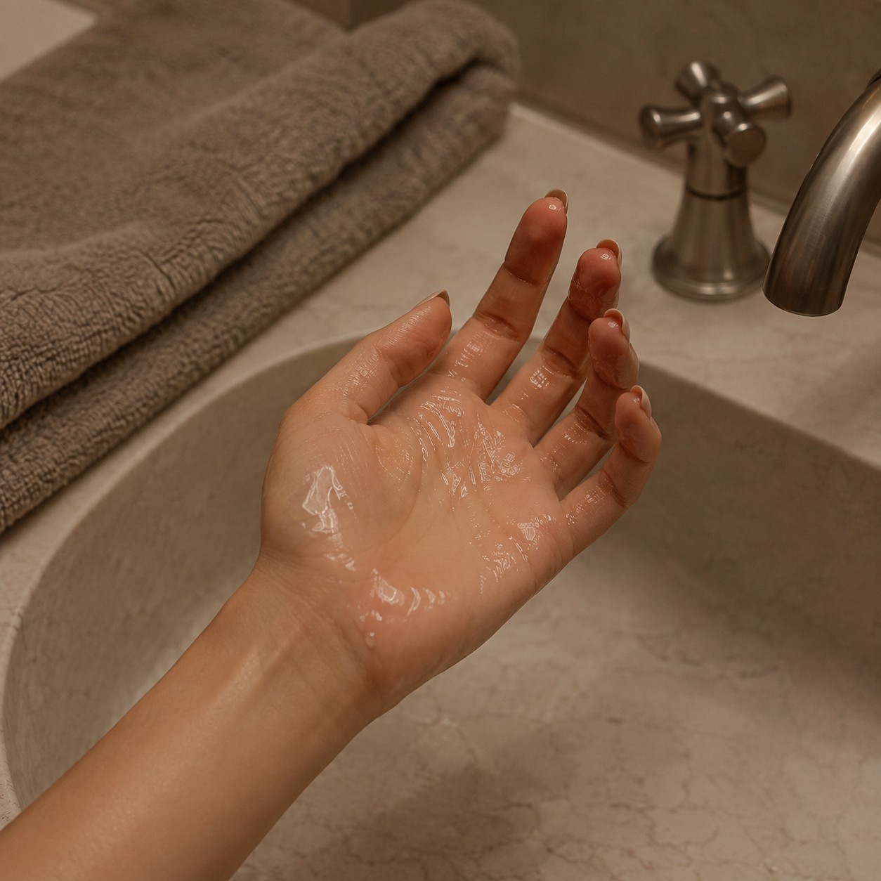 Softly lit botanical texture in a calm care setting