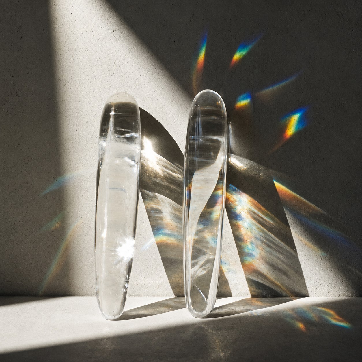 White crystal wand shown from the side to reveal its smooth sculptural shape