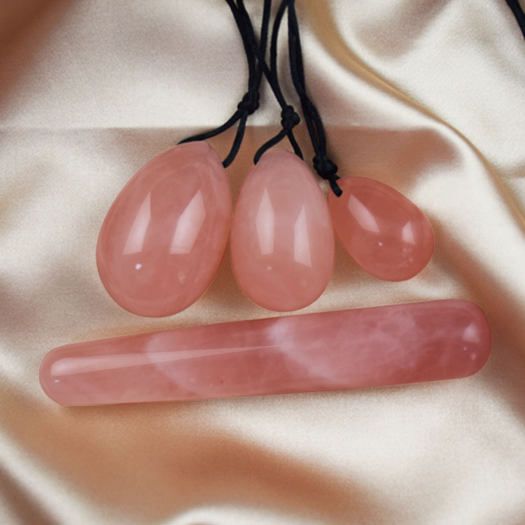 Natural Rose Quartz Crystal Wand and Healing Stones Kit