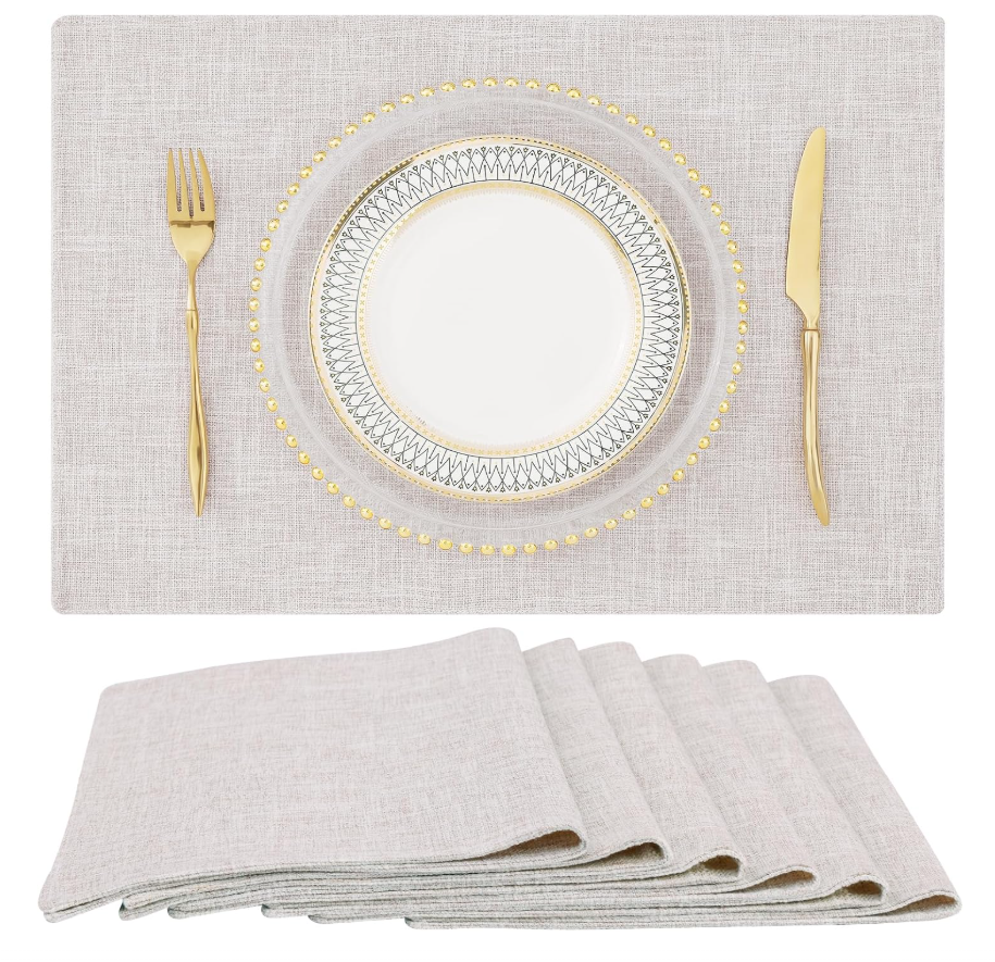 homing Neutral Beige Cloth Placemats Set of 6 – Cotton Linen Blend Washable Farmhouse Dining Table Mats for Indoors & Outdoors, Easy to Clean, 13 x 19 Inch