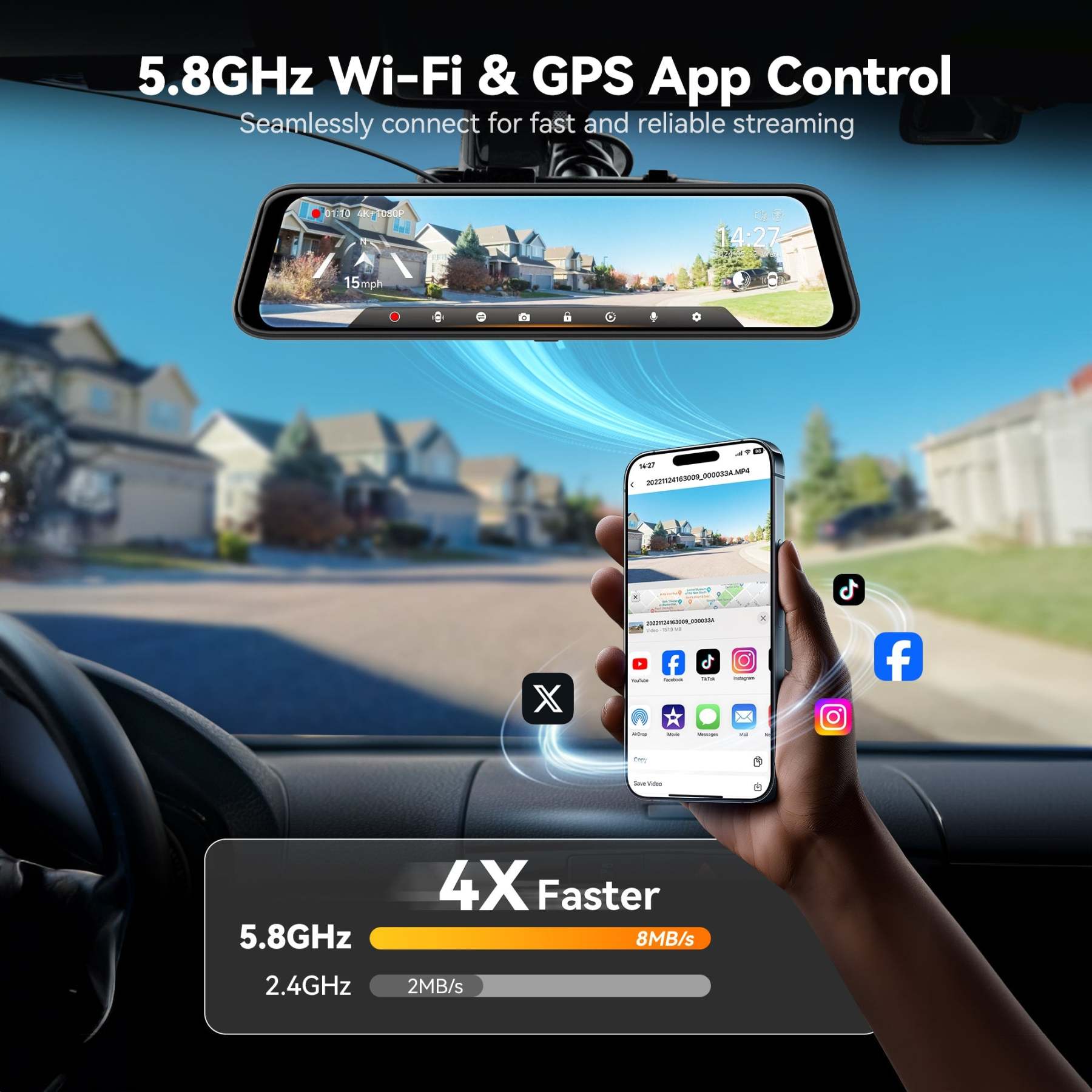 WOLFBOX G850Pro 4K Wifi ADAS Front and Rear Mirror Dash Cam camera WOLFBOX