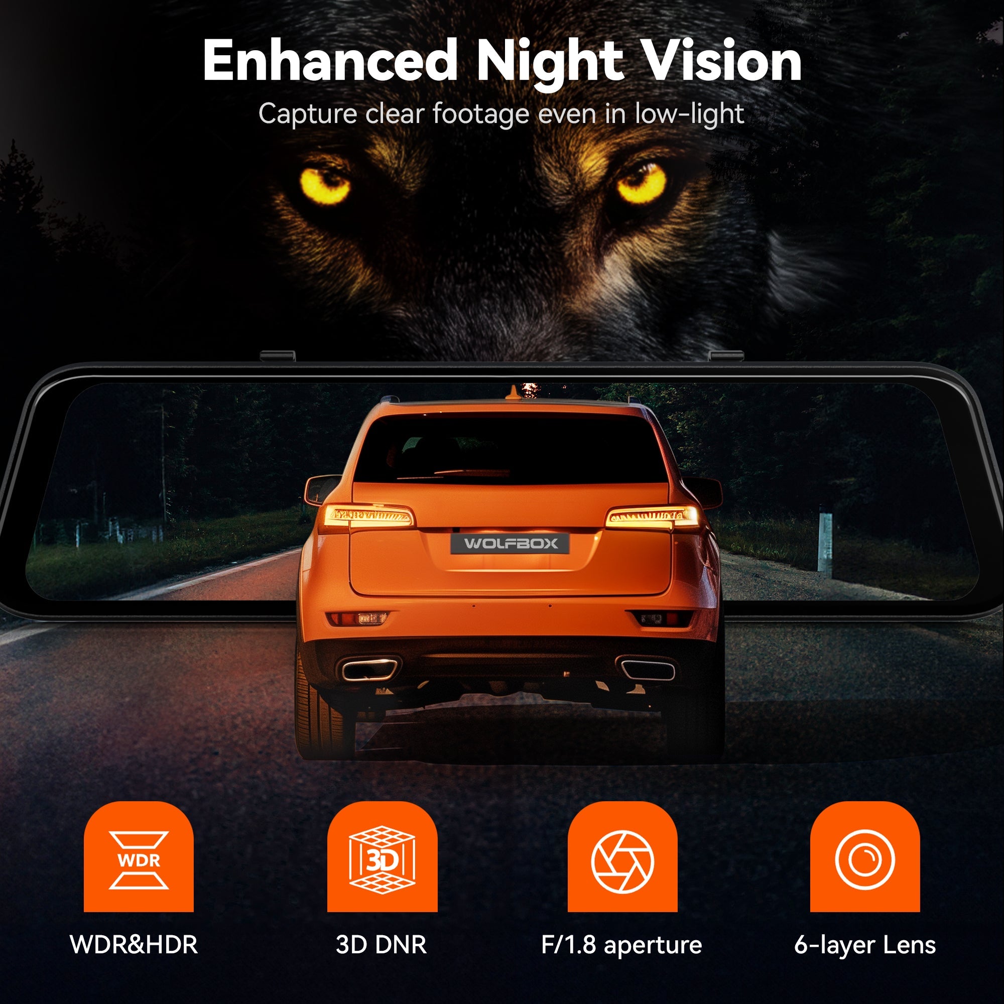 WOLFBOX G850Pro 4K Wifi ADAS Front and Rear Mirror Dash Cam camera WOLFBOX